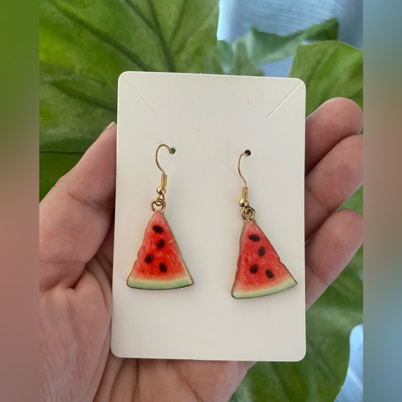 NWT Watermelon Drop Gold Tone Earrings - Picture 3 of 6